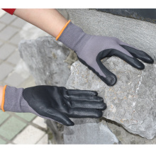 NMSAFETY EN388 knitted grey nylon and spandex coated black nitrile breathable on back wroking/safety glove